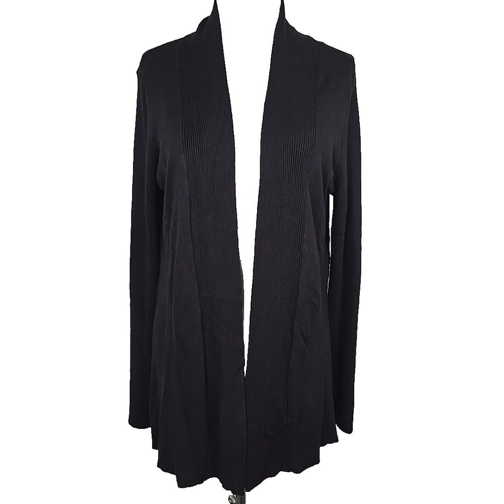 Dana Buchman Black Open-Front Ribbed Rayon Nylon Sweater Size Large L